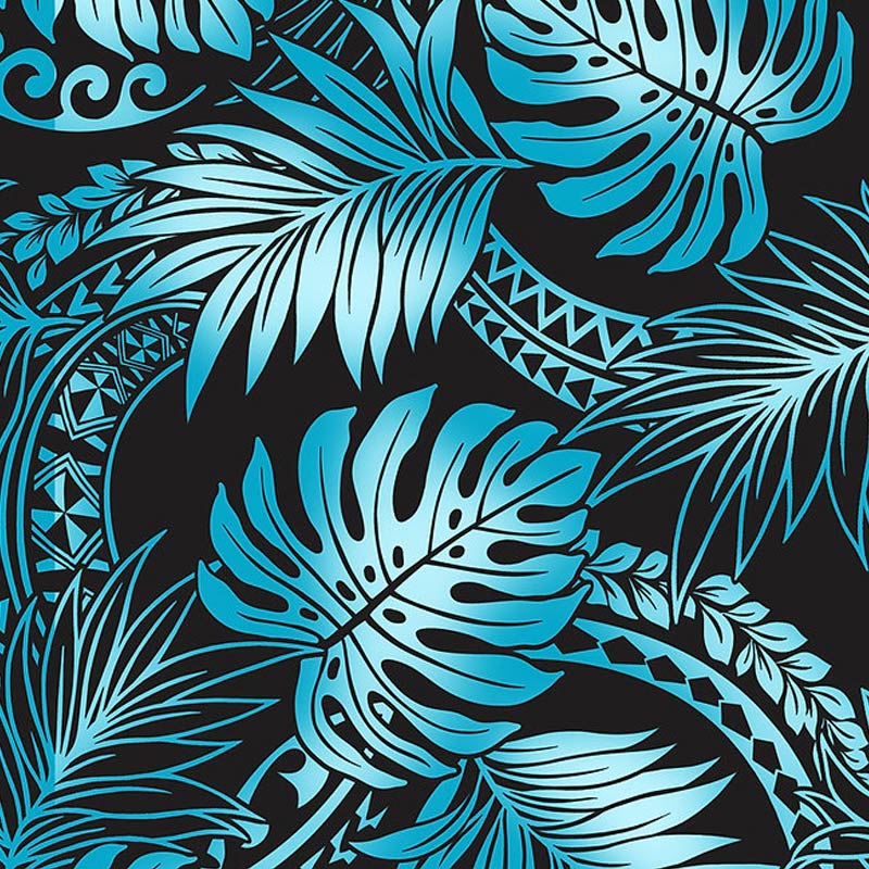 Ombre Polynesian Tribal Tapa and Monstera Print | Turquoise