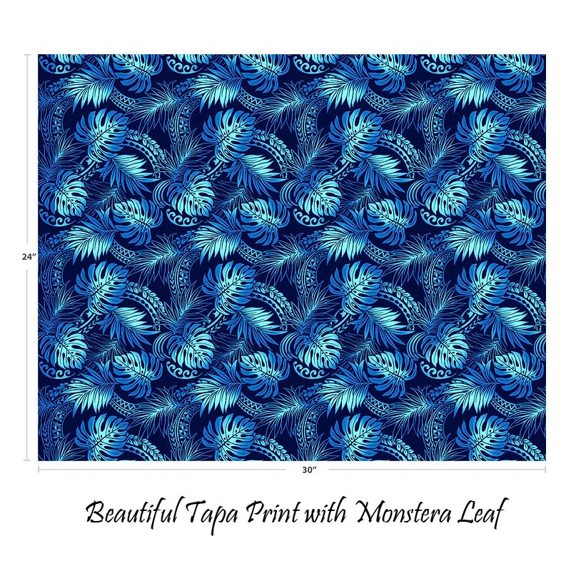 Ombre Polynesian Tribal Tapa and Monstera Print | Navy