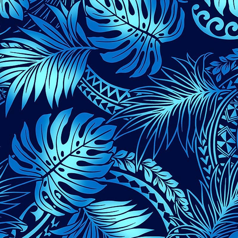 Ombre Polynesian Tribal Tapa and Monstera Print | Navy