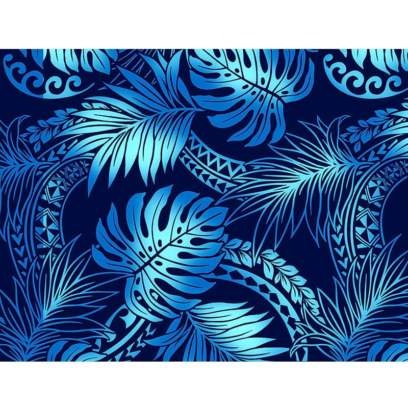 Ombre Polynesian Tribal Tapa and Monstera Print | Navy