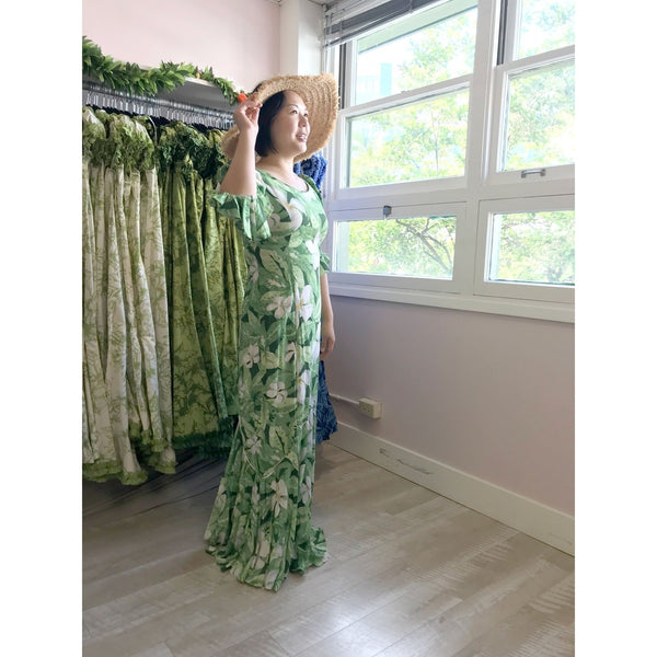 Plumeria Green Rayon Long Dress - Muumuu Outlet