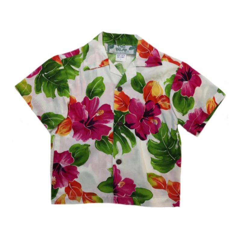 Pink hibiscus rayon boy's shirt