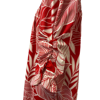 Velvet Trim Long Sleeve Hawaiian Muumuu Dress - Red Palm Leaf 6303 6306