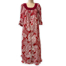 Velvet Trim Long Sleeve Hawaiian Muumuu Dress - Red Palm Leaf 6303 6306-3