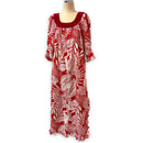 Velvet Trim Long Sleeve Hawaiian Muumuu Dress - Red Palm Leaf 6303 6306-1