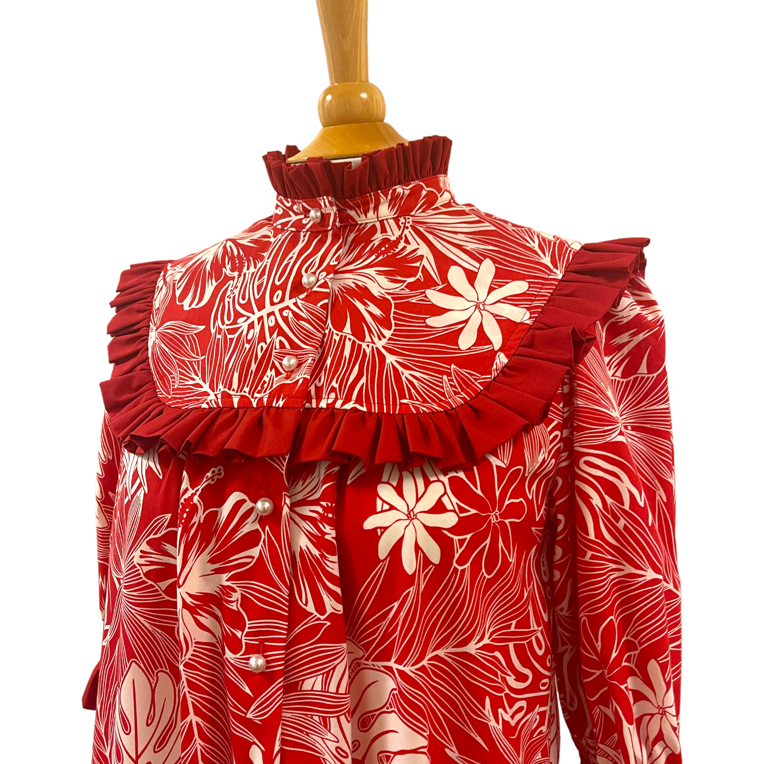 Tiare Hibiscus High Neck Style Red Muumuu 8221