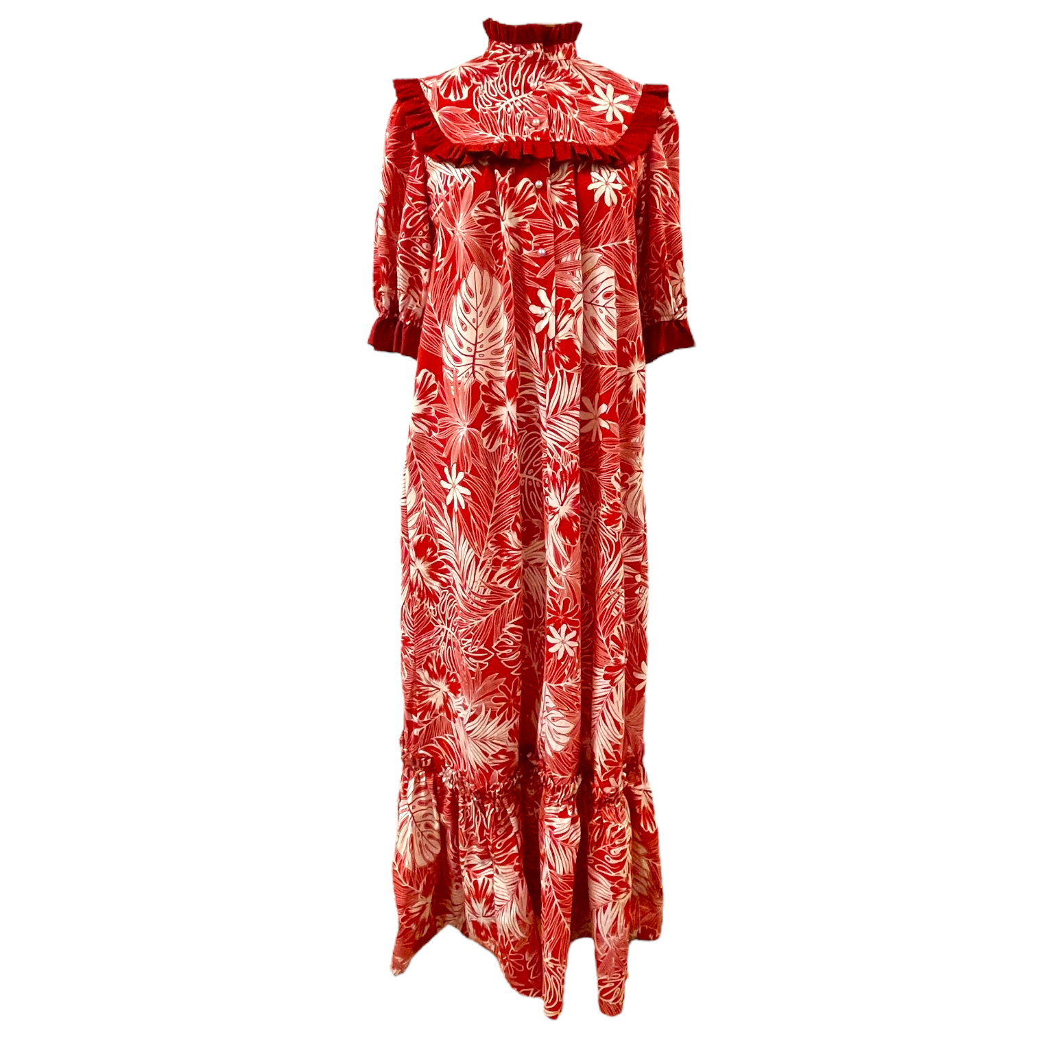 Tiare Hibiscus High Neck Style Red Muumuu 8221