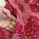 Red Gingham Check Cute Muumuu With White Lace Trim-5