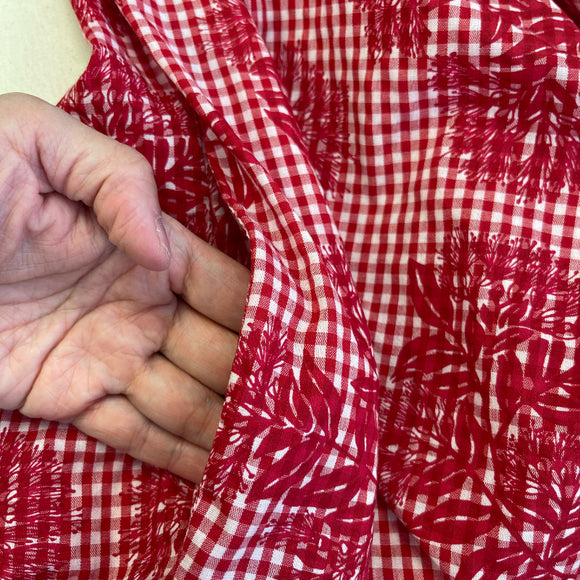 Red Gingham Check Cute Muumuu With White Lace Trim