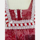 Red Gingham Check Cute Muumuu With White Lace Trim-6