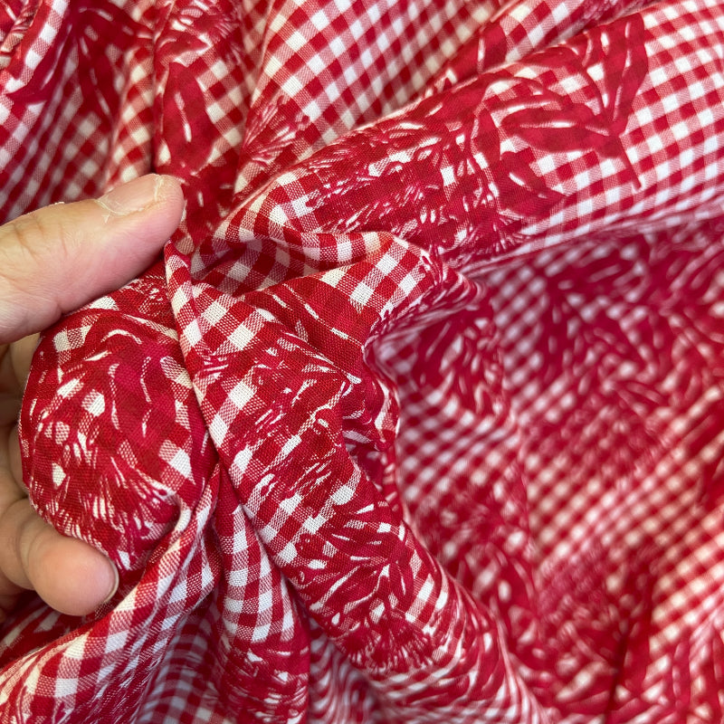 Red Gingham Check Cute Muumuu With White Lace Trim