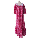 Red Gingham Check Cute Muumuu With White Lace Trim-2