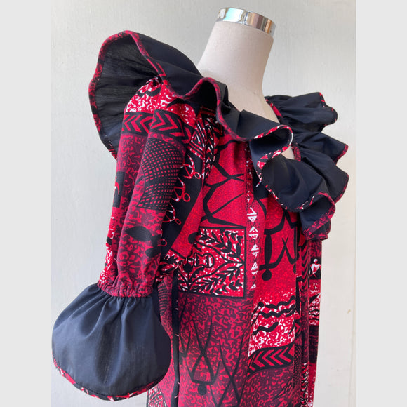 Red and Black Polynesian Style Muumuu Dress
