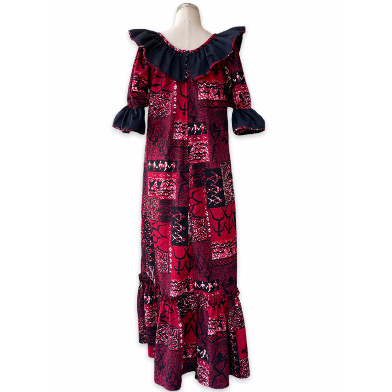 Red and Black Contrasting Polynesian Style Muumuu Dress 8631 - 0