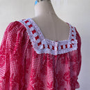 Red Gingham Check Cute Muumuu With White Lace Trim-4