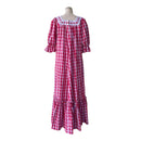 Red Palaka Vintage Style Muumuu With White Lace Trim 8891-5