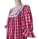 Red Palaka Vintage Style Muumuu With White Lace Trim 8891-7