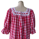 Red Palaka Vintage Style Muumuu With White Lace Trim 8891-8