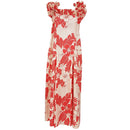 Cream Red Hibiscus Print Dress
