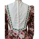 Large Roses Maroon Color Dress with Contrasting Green Ribbon with white Lace 6761 750-6