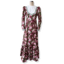 Large Roses Maroon Color Dress with Contrasting Green Ribbon with white Lace 6761 750