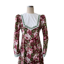 Large Roses Maroon Color Dress with Contrasting Green Ribbon with white Lace 6761 750-3