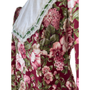 Large Roses Maroon Color Dress with Contrasting Green Ribbon with white Lace 6761 750-4