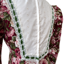 Large Roses Maroon Color Dress with Contrasting Green Ribbon with white Lace 6761 750-5