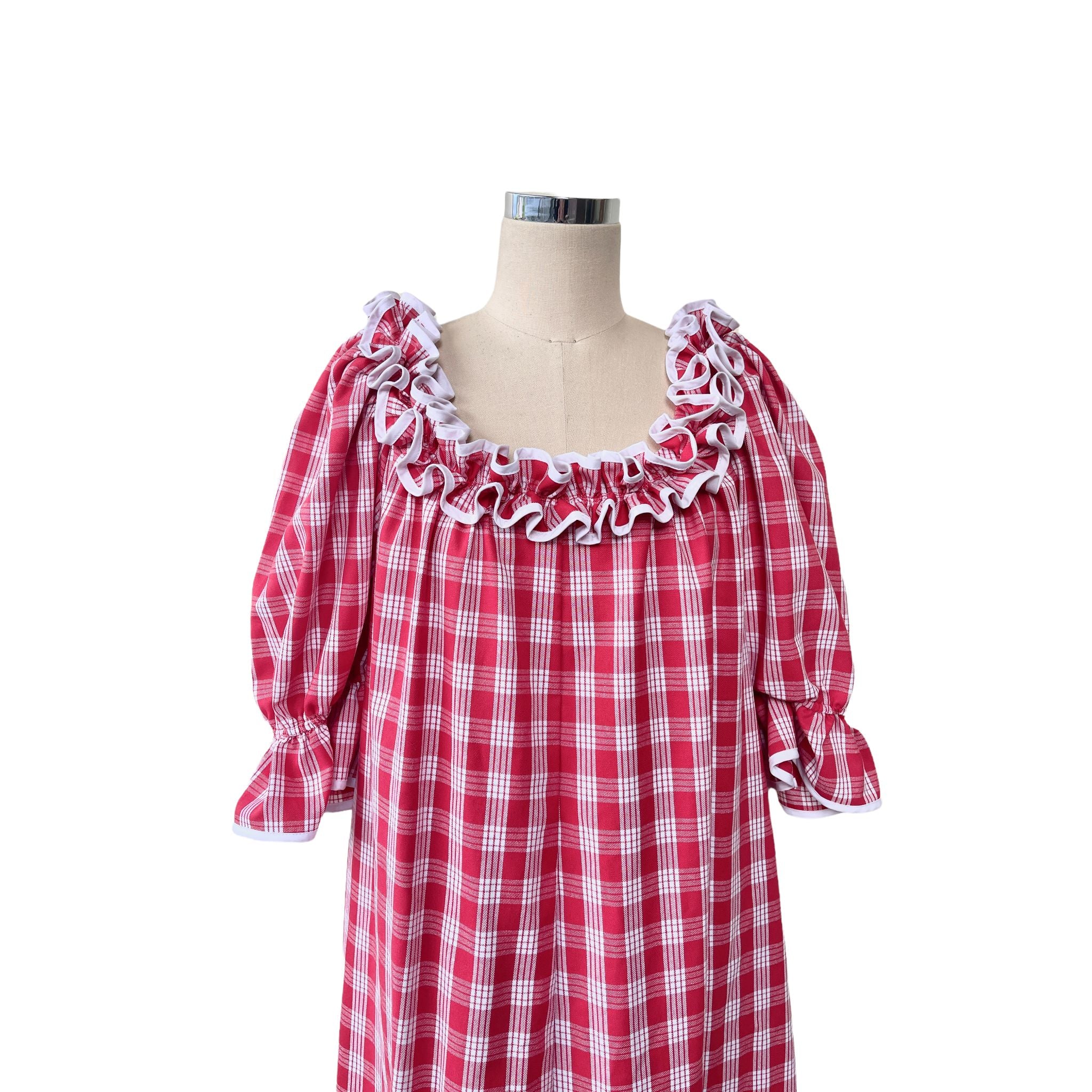 Hawaiian Red Palaka Muumuu Relaxed Dress With Half Sleeve 6300