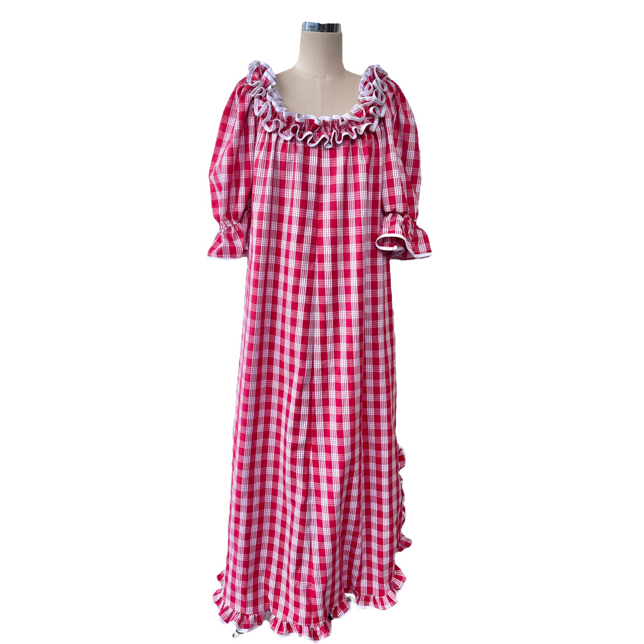 Hawaiian Red Palaka Muumuu Relaxed Dress With Half Sleeve 6300