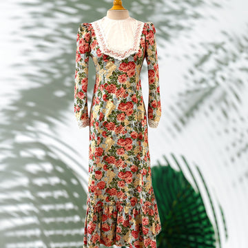 Light Blue Rose Vintage Long Sleeve Traditional Hawaiian Dress 6761 750 - 0