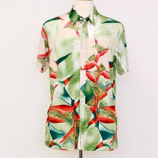 Fast-dry Knit Jersey Aloha Shirts | Beige, Heliconia