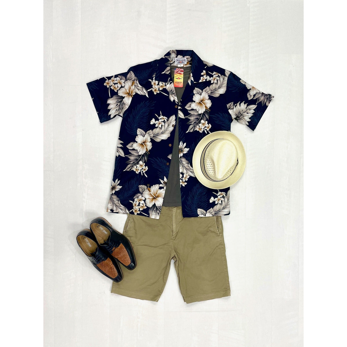 Hibiscus Cotton Aloha Shirt | Navy Blue - Muumuu Outlet