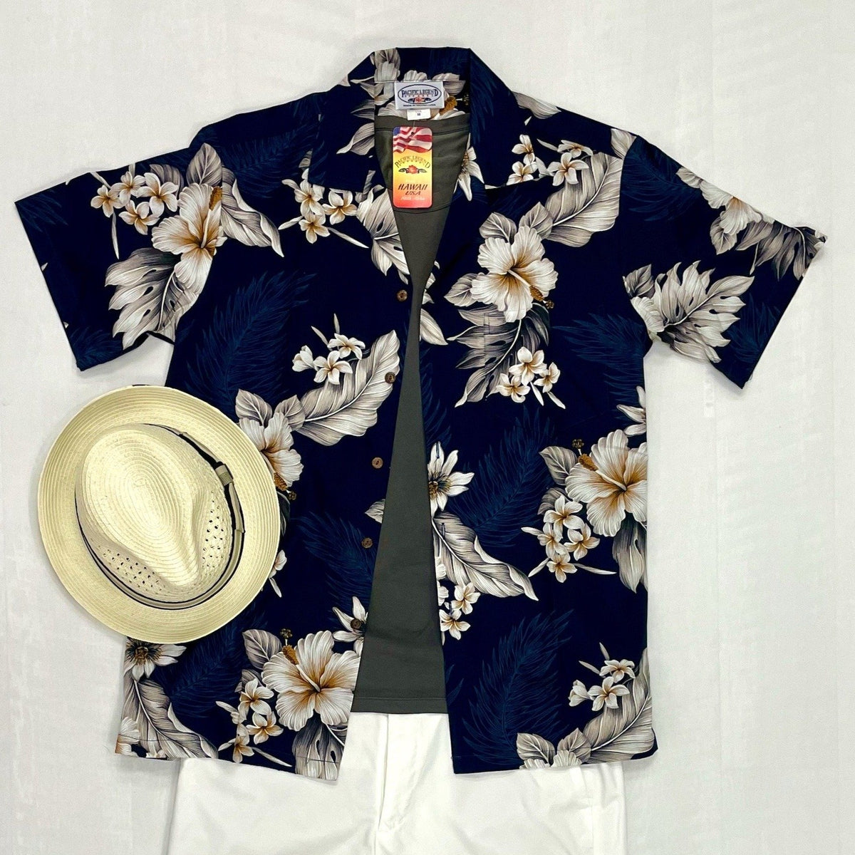 Hibiscus Cotton Aloha Shirt | Navy Blue - Muumuu Outlet