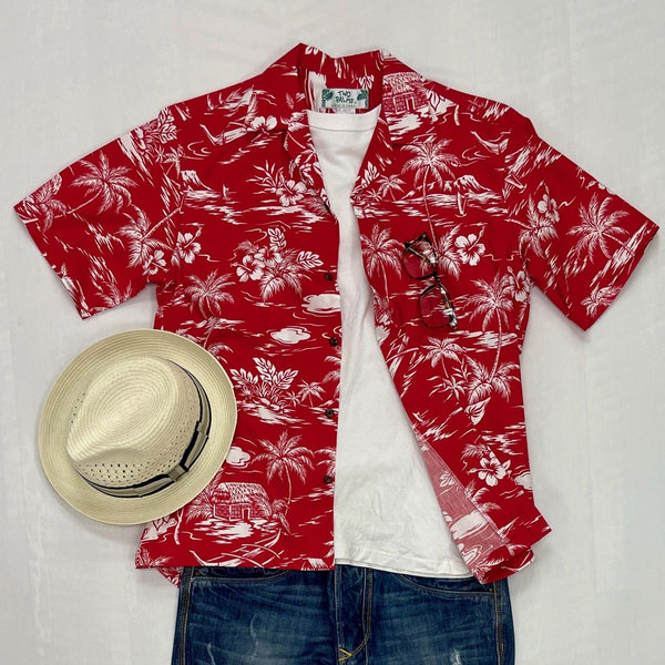 Vintage Print Aloha Shirt | Red - Muumuu Outlet