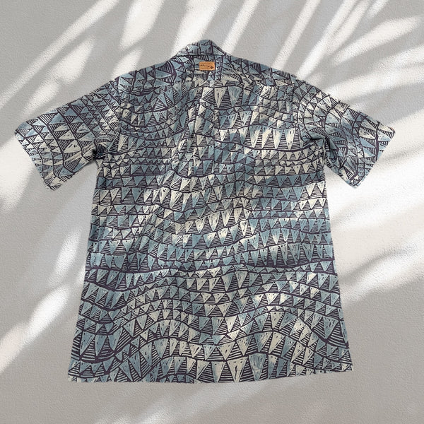 Shark Tooth Stylish Print Hawaiian Shirt | Blue/Green, Grey