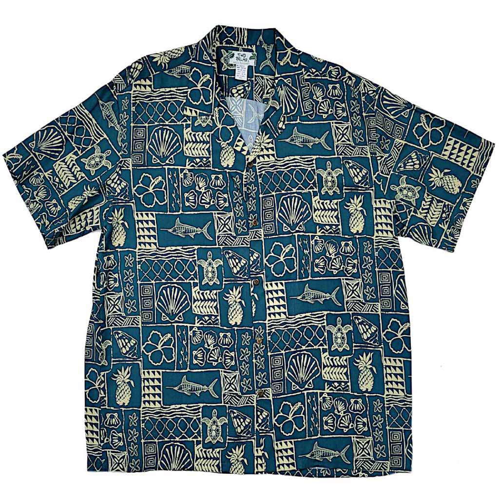 Polynesian Block Print Retro Vintage Style Hawaiian Shirt -Black