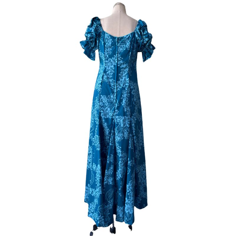 Teal Green Hawaiian Dress with Beautiful Tuberose Lei Print 2861