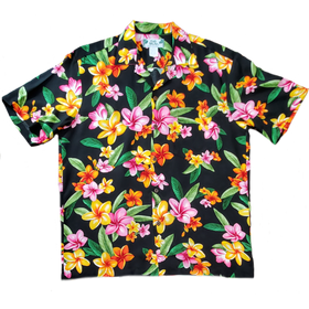 Plumeria All-over Hawaiian Shirt | Black - Muumuu Outlet