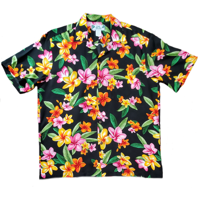 Plumeria All-over Hawaiian Shirt | Black - Muumuu Outlet