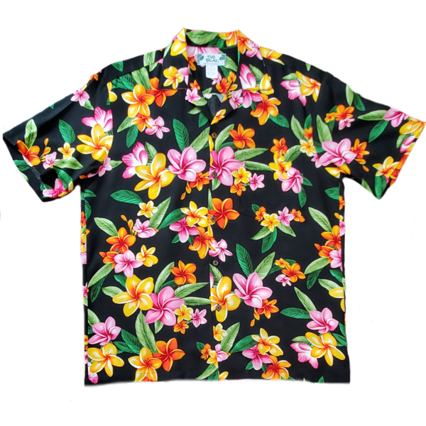 Plumeria All-over Hawaiian Shirt | Black - Muumuu Outlet