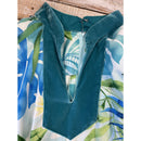Green Mandarin Velvet Collar Monstera Leaf Hawaiian Dress | 2656-7