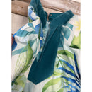 Green Mandarin Velvet Collar Monstera Leaf Hawaiian Dress | 2656-8