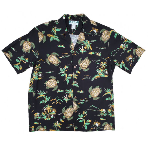 Honu Turtle Print Hawaiian Shirt | Black - Muumuu Outlet