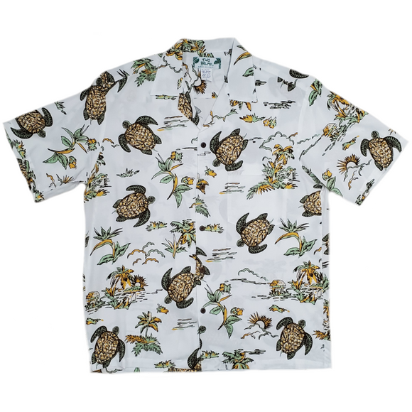 Honu Turtle Print Hawaiian Shirt | White - Muumuu Outlet