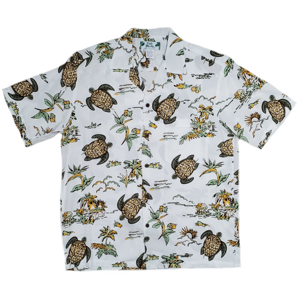 Honu Turtle Print Hawaiian Shirt | White - Muumuu Outlet