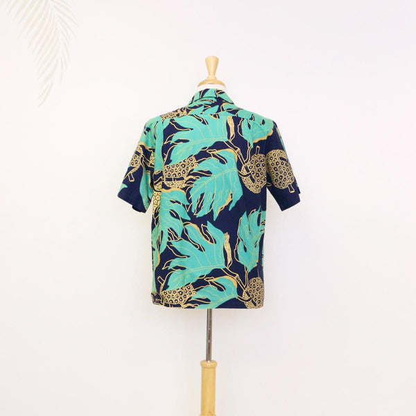 TUTUVI Breadfruit Aloha Shirts | Green&Navy