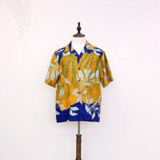 Koolau Mountain and Maile Lei Prints Aloha Shirts | Yellow & Blue