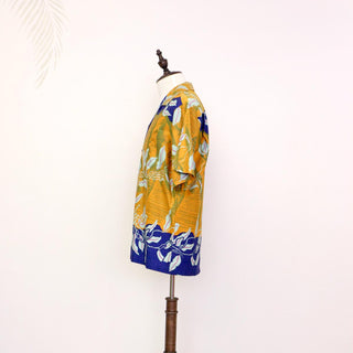 Koolau Mountain and Maile Lei Prints Aloha Shirts | Yellow & Blue