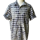 Hawaiian Vintage Style Palaka Shirt - Black with Monstera Print 018-6